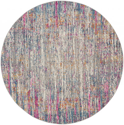 4’ Round Ivory Abstract Striations Area Rug