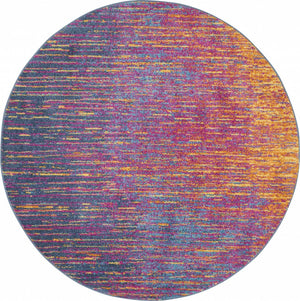 4’ Round Rainbow Abstract Striations Area Rug