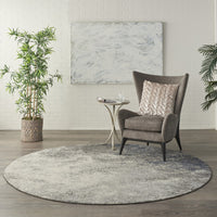 8’ Round Charcoal and Ivory Abstract Area Rug