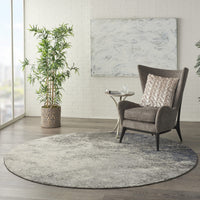 8’ Round Charcoal and Ivory Abstract Area Rug