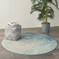 4’ Round Light Blue and Ivory Abstract Sky Area Rug