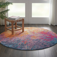 4’ Round Abstract Brights Sunburst Area Rug