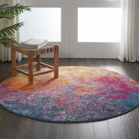 5’ Round Abstract Brights Sunburst Area Rug