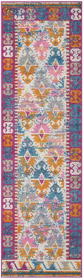 2’ x 8’ Ivory and Magenta Tribal Pattern Runner Rug