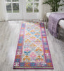 2’ x 8’ Ivory and Magenta Tribal Pattern Runner Rug