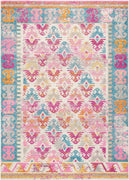 4’ x 6’ Ivory and Magenta Tribal Pattern Area Rug