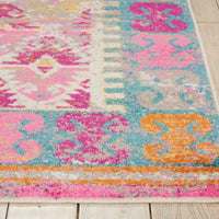 4’ x 6’ Ivory and Magenta Tribal Pattern Area Rug