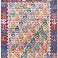 8’ x 10’ Ivory and Magenta Tribal Pattern Area Rug