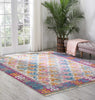 8’ x 10’ Ivory and Magenta Tribal Pattern Area Rug