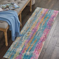 2’ x 6’ Gray Colorful Abstract Stripes Runner Rug