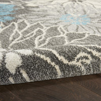 2’ x 10’ Charcoal and Blue Big Flower Runner Rug