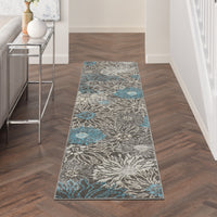 2’ x 10’ Charcoal and Blue Big Flower Runner Rug