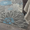 7’ x 10’ Charcoal and Blue Big Flower Area Rug