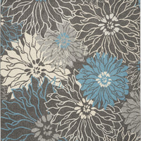 8’ x 10’ Charcoal and Blue Big Flower Area Rug