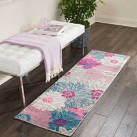 2’ x 6’ Gray and Pink Tropical Flower Runner Rug
