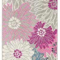 2’ x 10’ Gray and Pink Tropical Flower Runner Rug