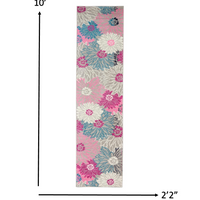 2’ x 10’ Gray and Pink Tropical Flower Runner Rug