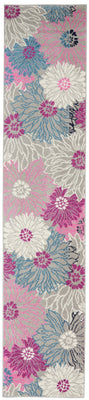 2’ x 10’ Gray and Pink Tropical Flower Runner Rug