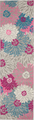 2’ x 8’ Gray and Pink Tropical Flower Runner Rug