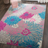 7’ x 10’ Gray and Pink Tropical Flower Area Rug