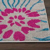 7’ x 10’ Gray and Pink Tropical Flower Area Rug