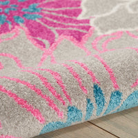 8’ x 10’ Gray and Pink Tropical Flower Area Rug