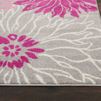 8’ x 10’ Gray and Pink Tropical Flower Area Rug