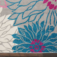 8’ x 10’ Gray and Pink Tropical Flower Area Rug
