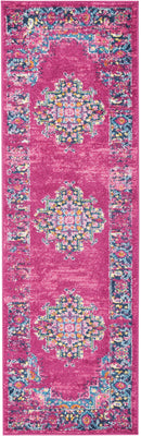 2’ x 6’ Fuchsia and Blue Distressed Runner Rug