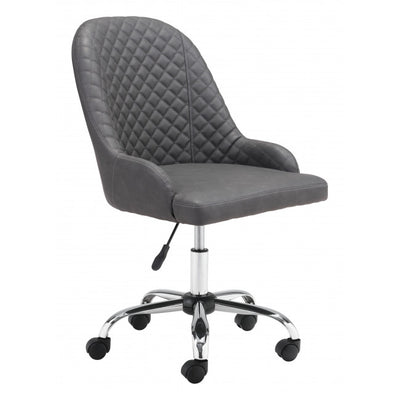 Gray Quilted Back Faux Leather Swivel Office Chair