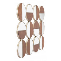 Set of 12 Round Gold and Walnut Finish Wall Mirrors