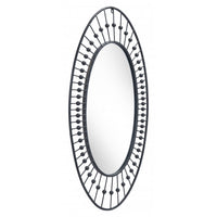 Oval Black Finish Spokes and Beads Wall Mirror