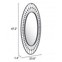 Oval Black Finish Spokes and Beads Wall Mirror