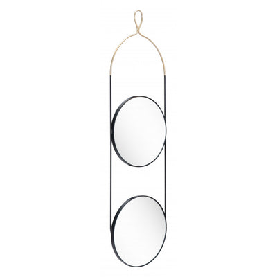 Double Gold and Black Round Hanging Mirror