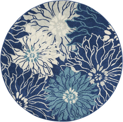 4’ Round Navy and Ivory Floral Area Rug