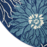 4’ Round Navy and Ivory Floral Area Rug
