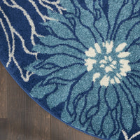 4’ Round Navy and Ivory Floral Area Rug