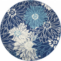 8’ Round Navy and Ivory Floral Area Rug