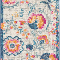 2’ x 8’ Ivory and Blue Floral Vines Runner Rug