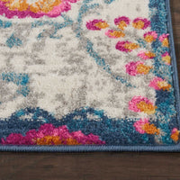 2’ x 8’ Ivory and Blue Floral Vines Runner Rug