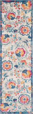 2’ x 8’ Ivory and Blue Floral Vines Runner Rug