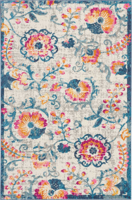 4’ x 6’ Ivory and Blue Floral Vines Area Rug