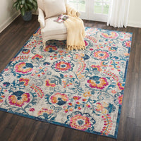 8’ x 10’ Ivory and Blue Floral Vines Area Rug