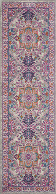 2’ x 6’ Light Gray and Pink Medallion Runner Rug