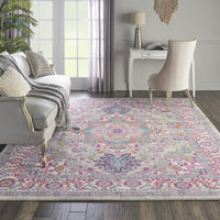 8’ x 10’ Light Gray and Pink Medallion Area Rug