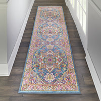 2’ x 8’ Teal and Pink Medallion Runner Rug