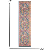 2’ x 8’ Teal and Pink Medallion Runner Rug