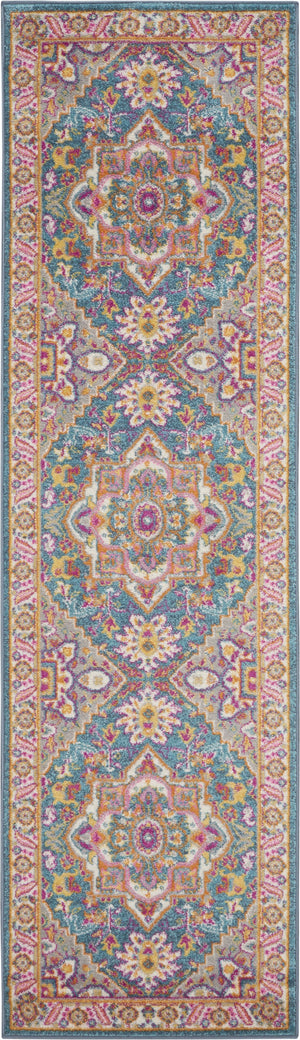 2’ x 8’ Teal and Pink Medallion Runner Rug