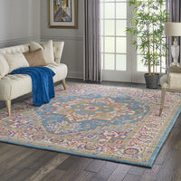 7’ x 10’ Teal and Pink Medallion Area Rug