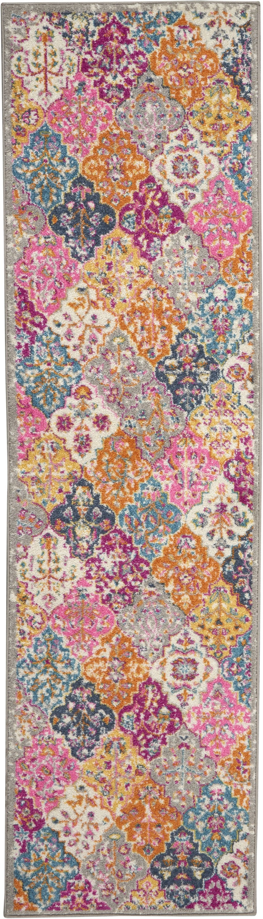 2’ x 8’ Muted Brights Floral Diamond Runner Rug